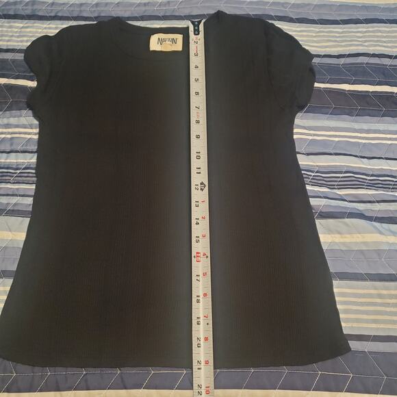 Nation LTD Size S Black Vertical Ribbed Crew Neck TShirt Tee **TINY FLAW** - Picture 9 of 9